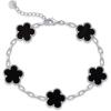 imagePAVOI 14K Gold Plated Clover Bracelets for Women  Flower Four Leaf Clover Bracelet  Mother of Pearl ampamp Onyx Gemstone Lucky Flower Design  Adjustable Trendy Jewelry GiftsWhite Gold