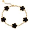 imagePAVOI 14K Gold Plated Clover Bracelets for Women  Flower Four Leaf Clover Bracelet  Mother of Pearl ampamp Onyx Gemstone Lucky Flower Design  Adjustable Trendy Jewelry GiftsYellow Gold