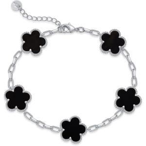 imagePAVOI 14K Gold Plated Clover Bracelets for Women  Flower Four Leaf Clover Bracelet  Mother of Pearl ampamp Onyx Gemstone Lucky Flower Design  Adjustable Trendy Jewelry GiftsWhite Gold