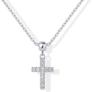 imagePAVOI 14K Gold Plated Religious Dainty Necklace with Charms  Adjustable Chain Gold Charm Necklace for Women  Small Spiritual Removable Pendants  Cute Cross Star of David Evil Eye Jewelry GiftsWhite Gold