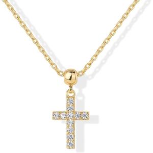 imagePAVOI 14K Gold Plated Religious Dainty Necklace with Charms  Adjustable Chain Gold Charm Necklace for Women  Small Spiritual Removable Pendants  Cute Cross Star of David Evil Eye Jewelry GiftsYellow Gold
