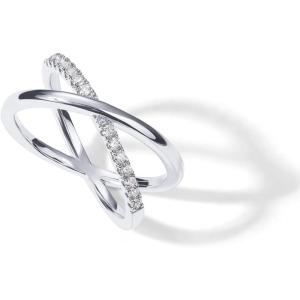 imagePAVOI 14K Gold Plated X Ring  Simulated Pav Diamond CZ Criss Cross Ring for WomenWhite Gold