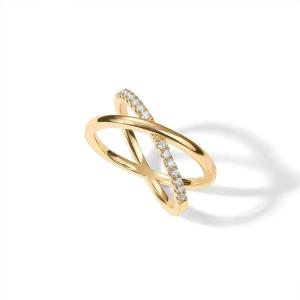 imagePAVOI 14K Gold Plated X Ring  Simulated Pav Diamond CZ Criss Cross Ring for WomenYellow Gold