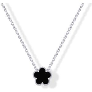 imagePAVOI 14K Gold Plated Clover Necklaces for Women  Lucky Four Leaf Clover Necklace Pendant  Trendy Flower Black Onyx Gemstone Mother of Pearl Jewelry GiftsWhite Gold
