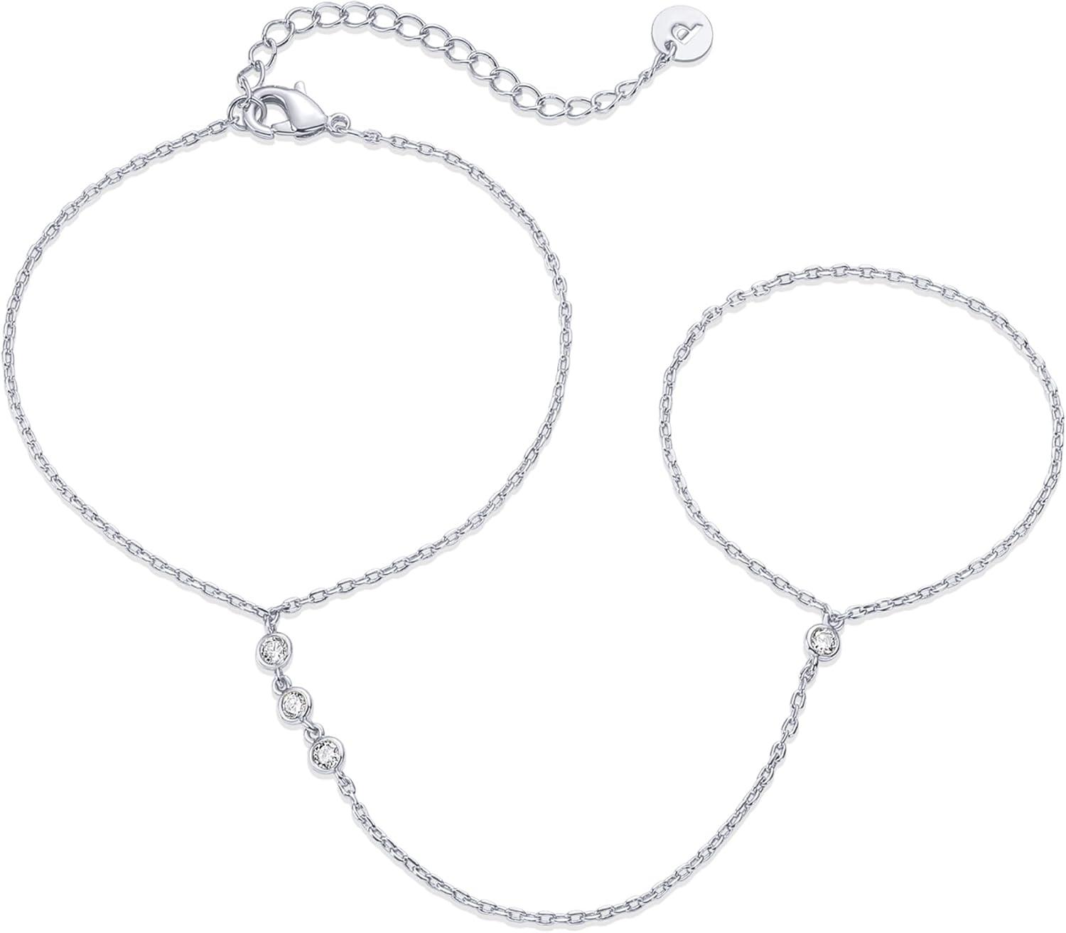 imagePAVOI 14K Gold Plated Hand Chains for Women  Adjustable Hand Chain Bracelet and Ring  Trendy Gold Handchain Bracelet Stack Summer Jewelry  Beads Pearl and Cubic Zirconia Body JewelryWhite Gold
