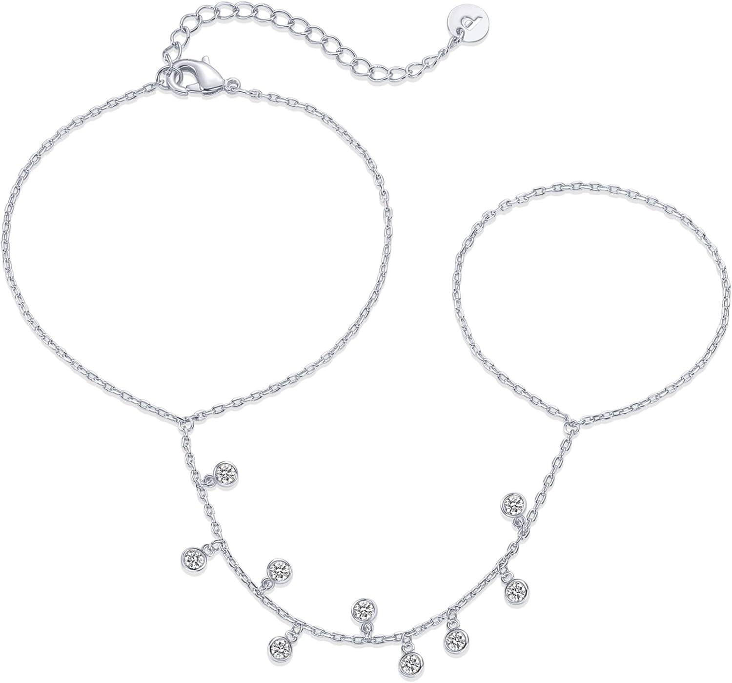imagePAVOI 14K Gold Plated Hand Chains for Women  Adjustable Hand Chain Bracelet and Ring  Trendy Gold Handchain Bracelet Stack Summer Jewelry  Beads Pearl and Cubic Zirconia Body JewelryWhite Gold
