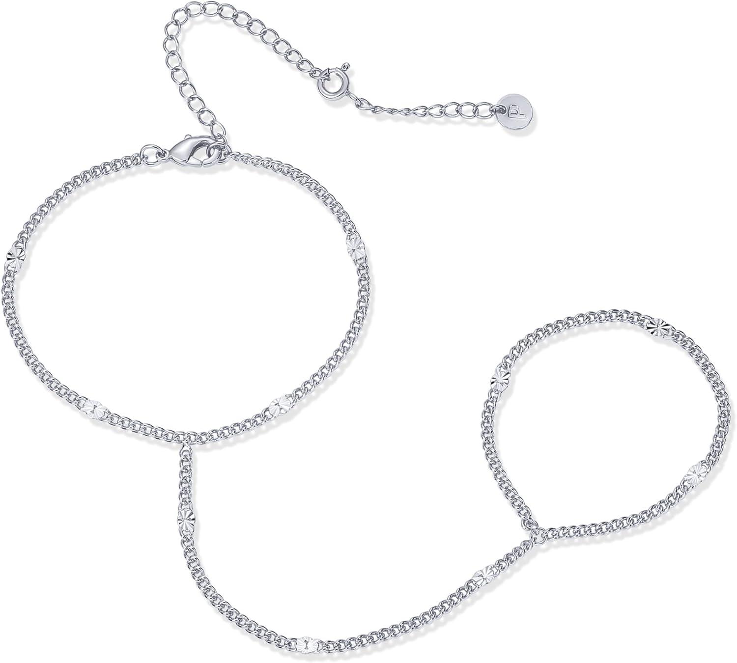 imagePAVOI 14K Gold Plated Hand Chains for Women  Adjustable Hand Chain Bracelet and Ring  Trendy Gold Handchain Bracelet Stack Summer Jewelry  Beads Pearl and Cubic Zirconia Body JewelryWhite Gold