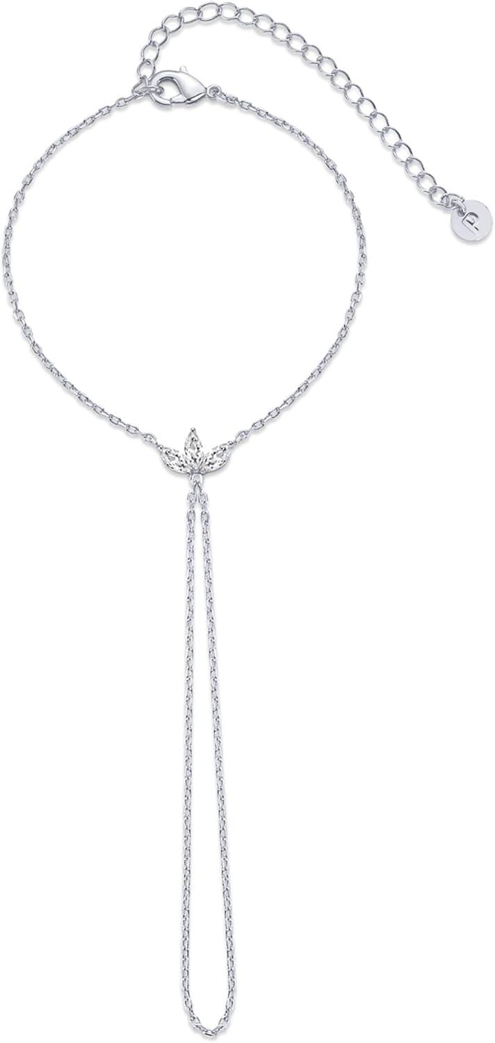 imagePAVOI 14K Gold Plated Hand Chains for Women  Adjustable Hand Chain Bracelet and Ring  Trendy Gold Handchain Bracelet Stack Summer Jewelry  Beads Pearl and Cubic Zirconia Body JewelryWhite Gold