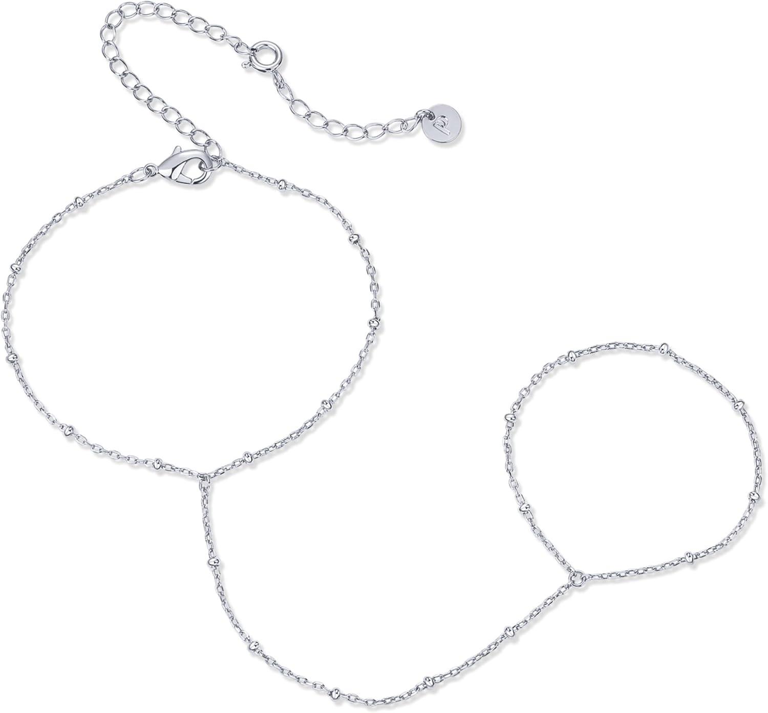 imagePAVOI 14K Gold Plated Hand Chains for Women  Adjustable Hand Chain Bracelet and Ring  Trendy Gold Handchain Bracelet Stack Summer Jewelry  Beads Pearl and Cubic Zirconia Body JewelryWhite Gold