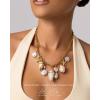 imagePAVOI 14K Gold Plated Coastal Chunky Charm Necklace for Women  Waterproof Stainless Steel Beach Multi Charm Necklace  Gold Statement Beachy Summer Jewelry with Sea Shell Starfish PearlYellow Gold