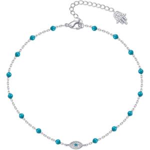 imagePAVOI 14K Gold Plated Anklet for Women  Trendy Link Chain Ankle Bracelet Summer Jewelry  Boho Dainty Anklets with Cubic Zirconia Beaded Evil Eye Star Station Pearls Adjustable Gold JewelryEvil Eye