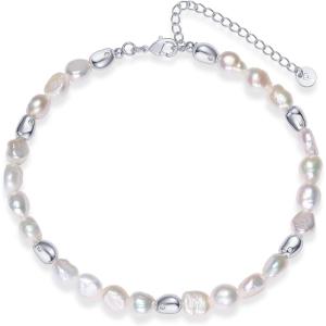 imagePAVOI 14K Gold Plated Anklet for Women  Trendy Link Chain Ankle Bracelet Summer Jewelry  Boho Dainty Anklets with Cubic Zirconia Beaded Evil Eye Star Station Pearls Adjustable Gold JewelryPearl