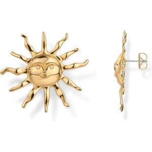 imagePAVOI 14K Gold Plated Statement Sun Earrings for Women  Chunky Sun Stud Earrings  Gold Big Celestial Studs with Pearls  Trendy Summer JewelryYellow Gold