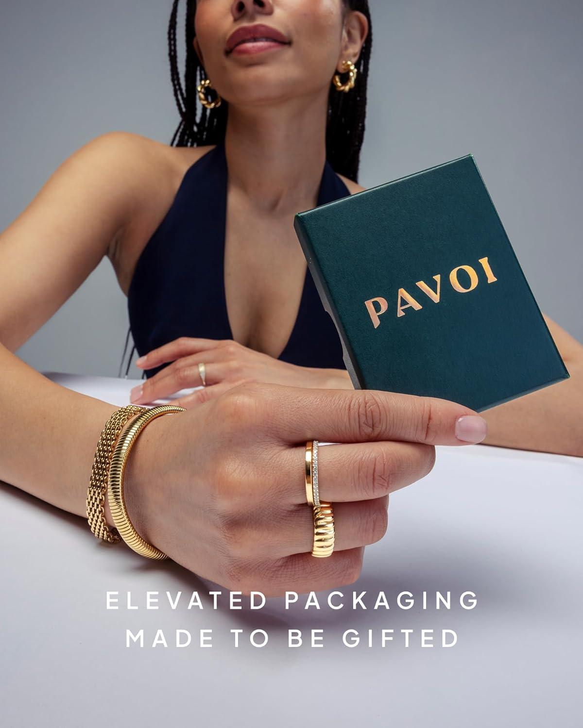 imagePAVOI 14K Gold Plated Mixed Metal Chunky Two Tone Wavy Dome Rings Pack for Women  Statement Ring Set