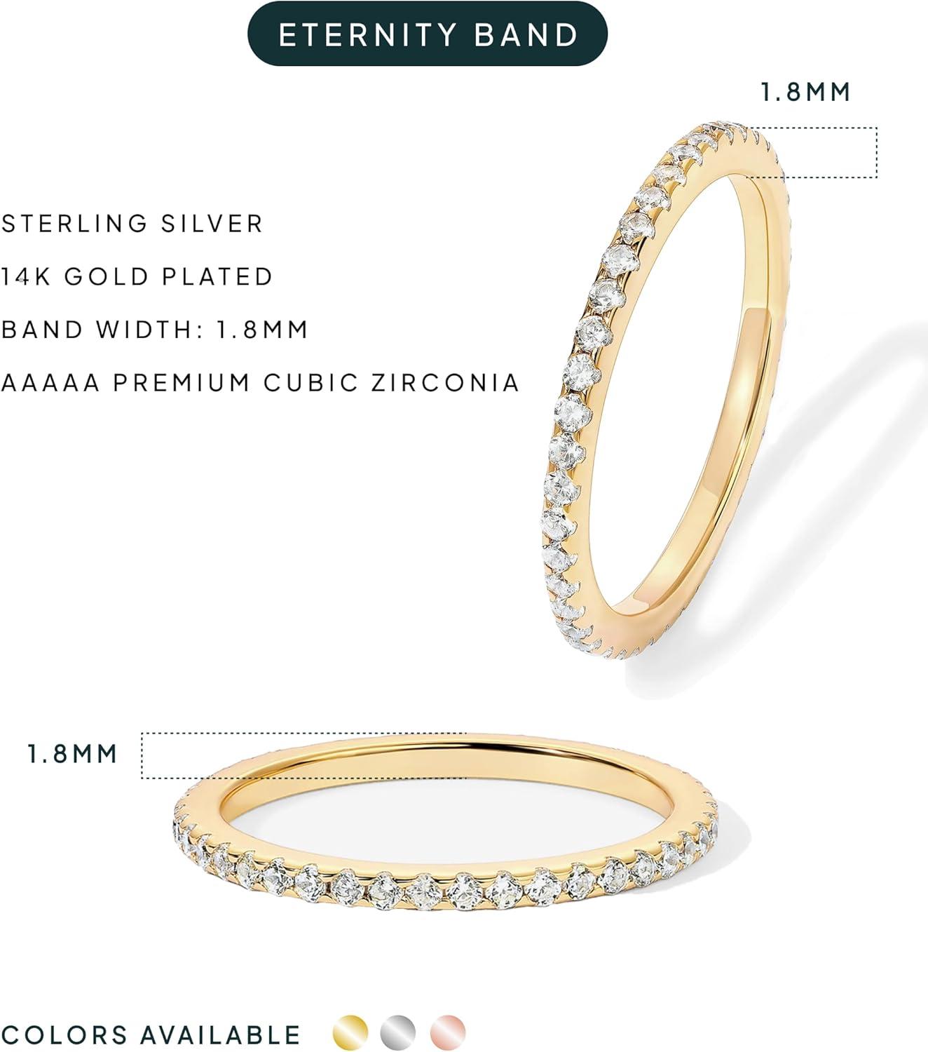 imagePAVOI 14K Gold Plated Solid 925 Sterling Silver CZ Simulated Diamond Stackable Ring Eternity Bands for Women2Pack White Gold  Yellow Gold
