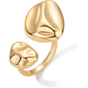 imagePAVOI 14K Gold Plated Chunky Open Statement Rings for Women  Bold Hammered Double Pebble Stackable Ring  Trendy Geometric Organic Fashion Bands JewelryYellow Gold