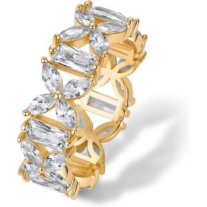 imagePAVOI 14K Gold Plated Marquise Eternity Rings for Women  Cubic Zirconia Chunky Stackable Wedding Ring  Statement Baguette CZ Gold Wedding Bands for Women  Promise Band Bridal Jewelry