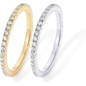 imagePAVOI 14K Gold Plated Solid 925 Sterling Silver CZ Simulated Diamond Stackable Ring Eternity Bands for Women2Pack White Gold  Yellow Gold