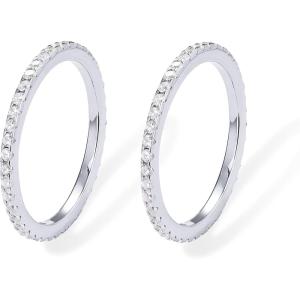 imagePAVOI 14K Gold Plated Solid 925 Sterling Silver CZ Simulated Diamond Stackable Ring Eternity Bands for Women2Pack White Gold