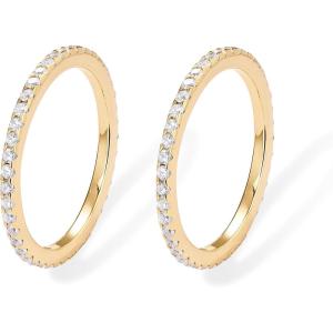 imagePAVOI 14K Gold Plated Solid 925 Sterling Silver CZ Simulated Diamond Stackable Ring Eternity Bands for Women2Pack Yellow Gold
