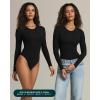 imagePAVOI ACTIVE Buttery Soft Long Sleeve Body Suits for Women  Double Lined Thong Bodysuits Top Crew Neck  Everyday EssentialsBlack