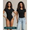 imagePAVOI ACTIVE Buttery Soft Short Sleeve Bodysuit for Women Double Lined Thong Bodysuit Crew Neck TShirt  Everyday EssentialsBlack