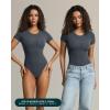 imagePAVOI ACTIVE Buttery Soft Short Sleeve Bodysuit for Women Double Lined Thong Bodysuit Crew Neck TShirt  Everyday EssentialsThunder