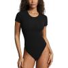 imagePAVOI ACTIVE Buttery Soft Short Sleeve Bodysuit for Women Double Lined Thong Bodysuit Crew Neck TShirt  Everyday EssentialsBlack