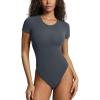 imagePAVOI ACTIVE Buttery Soft Short Sleeve Bodysuit for Women Double Lined Thong Bodysuit Crew Neck TShirt  Everyday EssentialsThunder