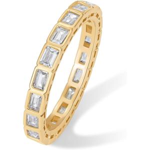 imagePAVOI 14K Gold Plated Emerald Cut Eternity Band Rings for Women  Emerald Cut Wedding Band for Brides  Stackable Cubic Zirconia Eternity Ring  Promise Jewelry GiftsYellow Gold