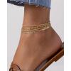 imagePAVOI 14K Gold Plated Chain Anklet Set  Lightweight 4Pack Gold Anklets for Women  Trendy Summer Four Ankle Bracelets for Women  Fashion Rope Figaro Beaded Satellite Paperclip Chain JewelryWhite Gold