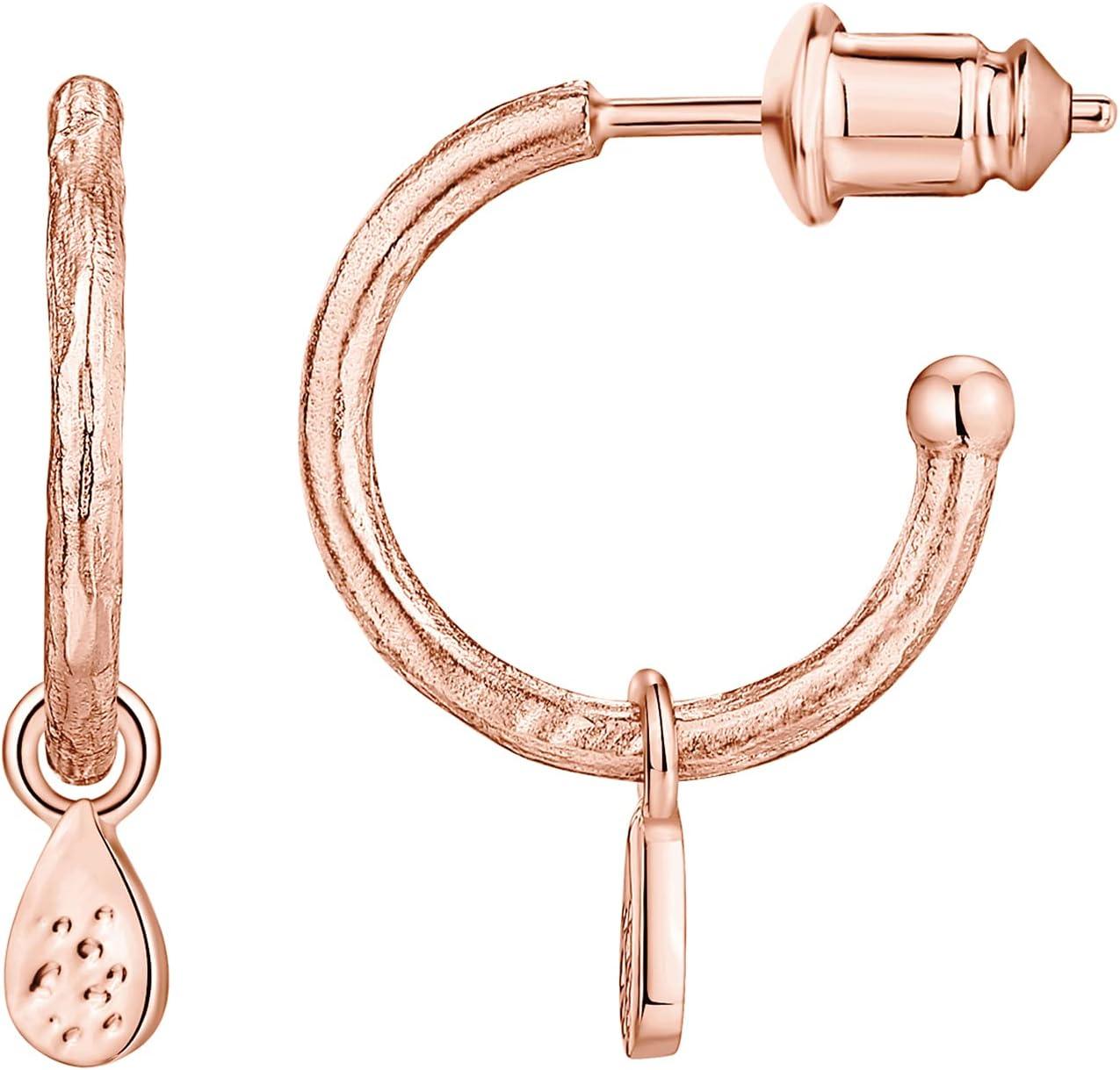 imagePAVOI 14K Gold Plated 925 Sterling Silver Post Huggie With Dangle  Small Hoop Earrings For Women  Trendy Dangle Hoop EarringsRose Gold