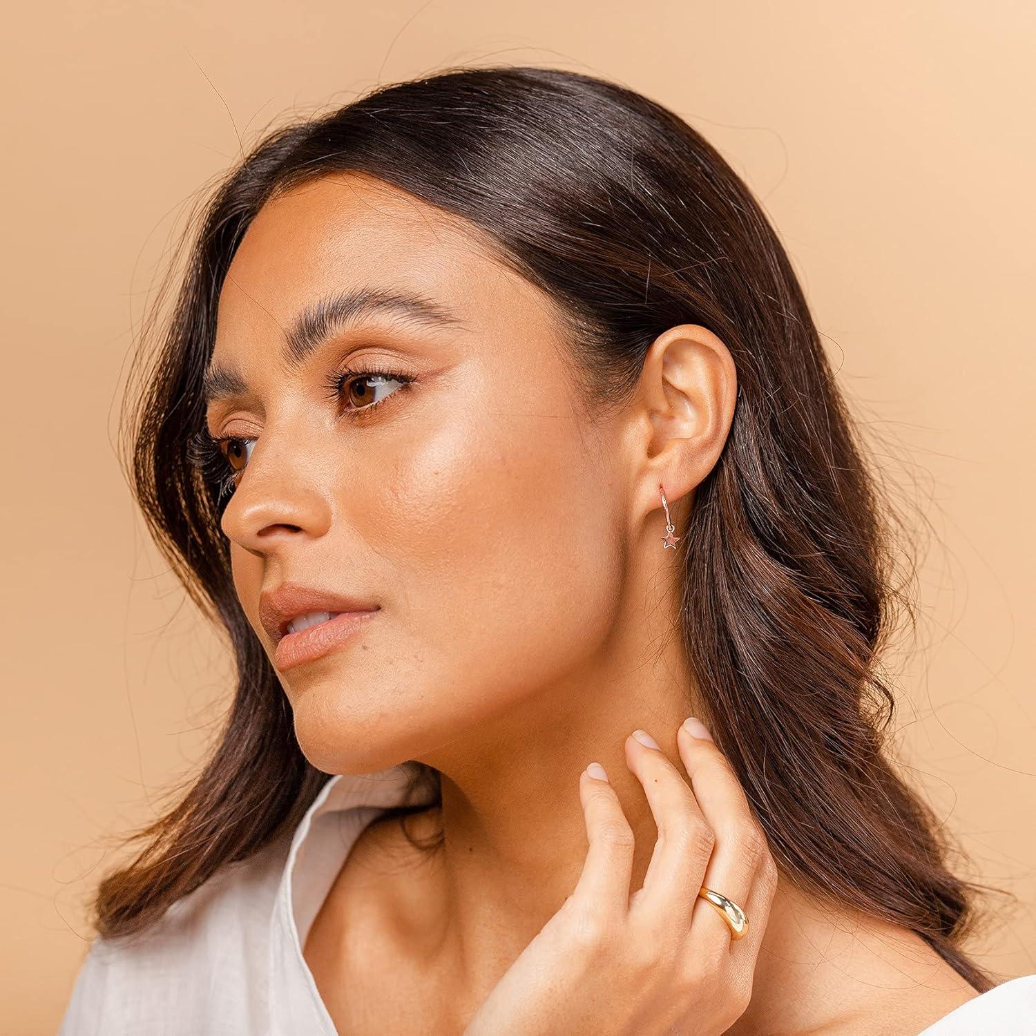 imagePAVOI 14K Gold Plated 925 Sterling Silver Post Huggie With Dangle  Small Hoop Earrings For Women  Trendy Dangle Hoop EarringsRose Gold