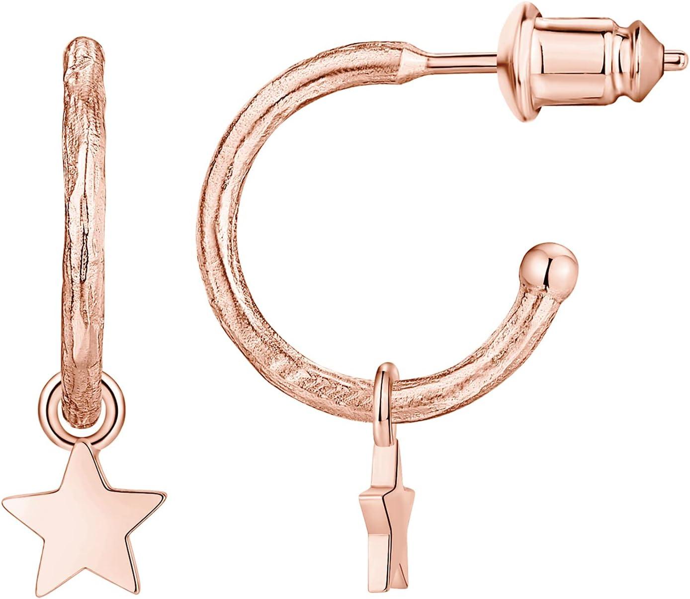 imagePAVOI 14K Gold Plated 925 Sterling Silver Post Huggie With Dangle  Small Hoop Earrings For Women  Trendy Dangle Hoop EarringsRose Gold