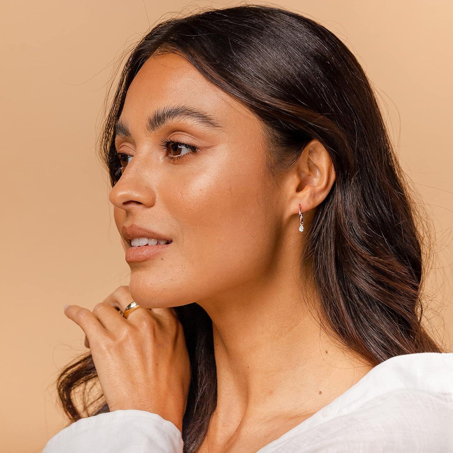 imagePAVOI 14K Gold Plated 925 Sterling Silver Post Huggie With Dangle  Small Hoop Earrings For Women  Trendy Dangle Hoop EarringsRose Gold