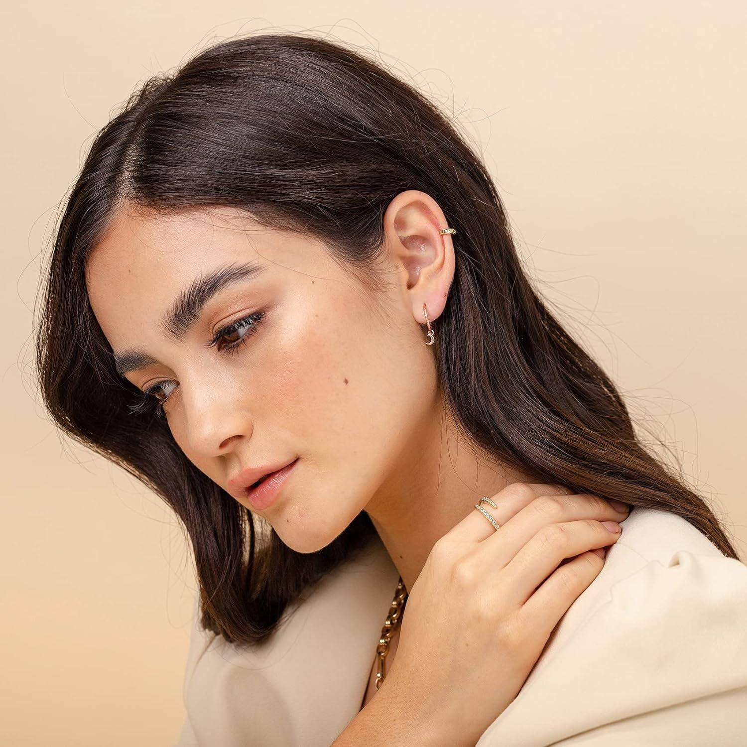 imagePAVOI 14K Gold Plated 925 Sterling Silver Post Huggie With Dangle  Small Hoop Earrings For Women  Trendy Dangle Hoop EarringsRose Gold