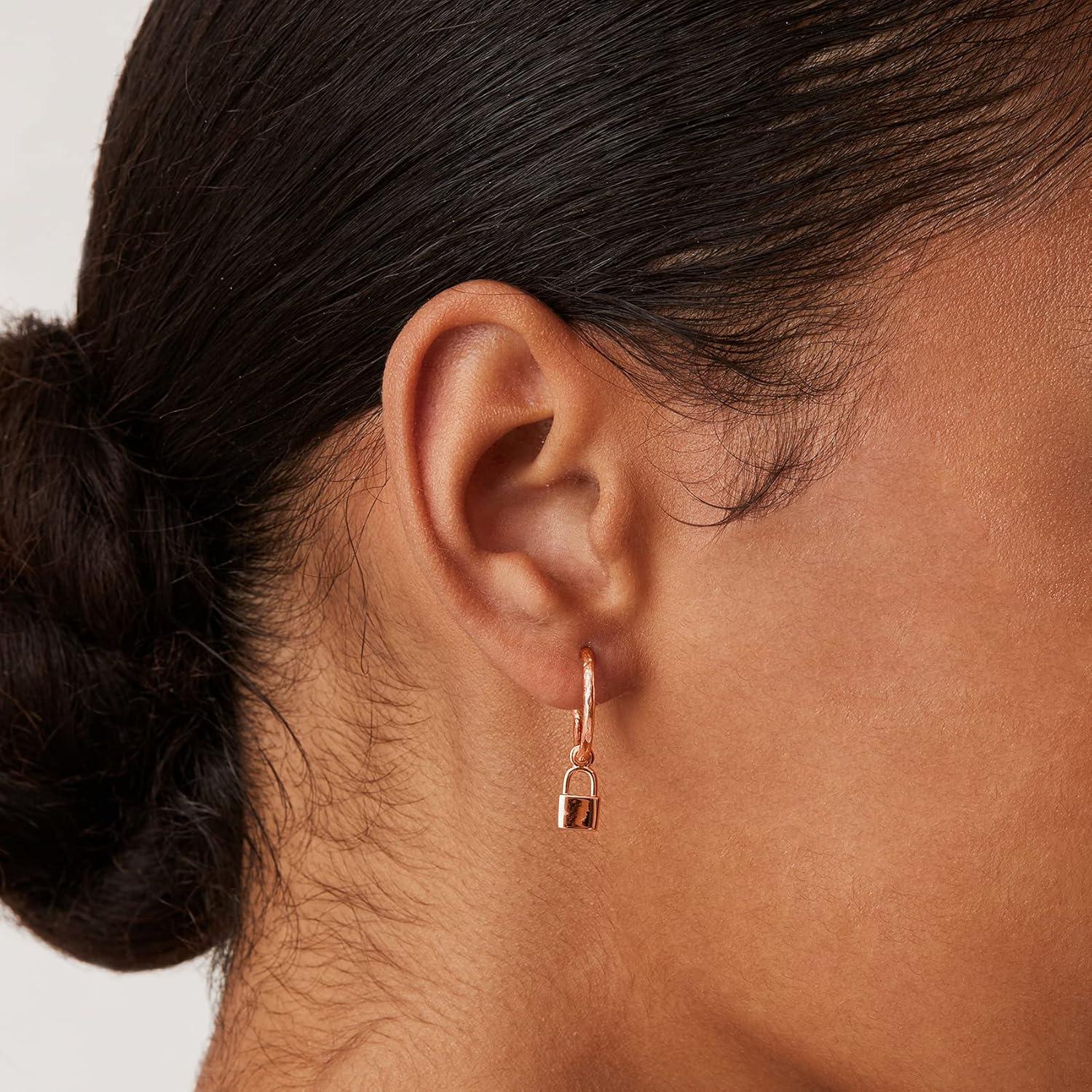 imagePAVOI 14K Gold Plated 925 Sterling Silver Post Huggie With Dangle  Small Hoop Earrings For Women  Trendy Dangle Hoop EarringsRose Gold