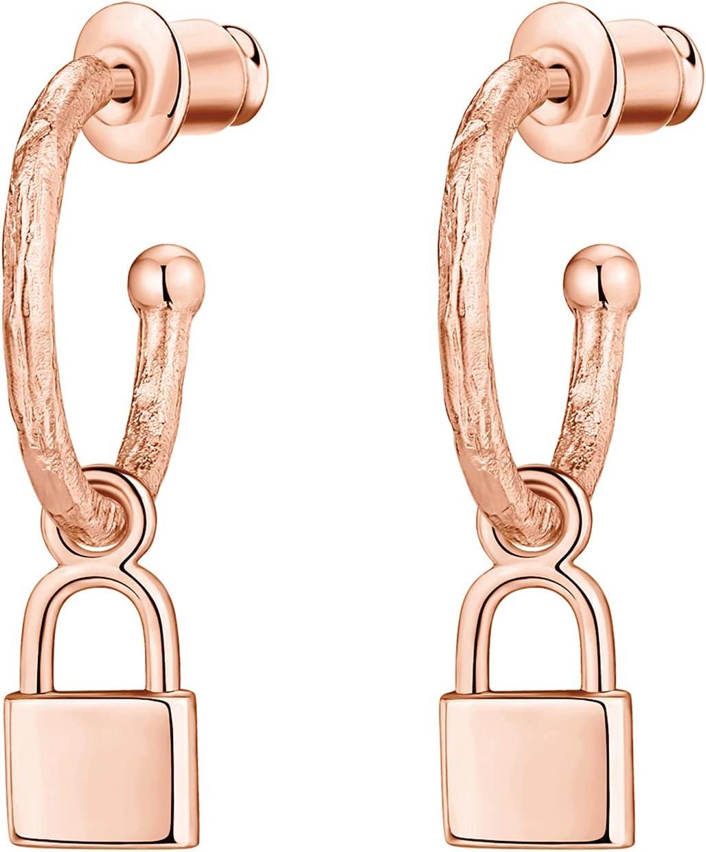 imagePAVOI 14K Gold Plated 925 Sterling Silver Post Huggie With Dangle  Small Hoop Earrings For Women  Trendy Dangle Hoop EarringsRose Gold