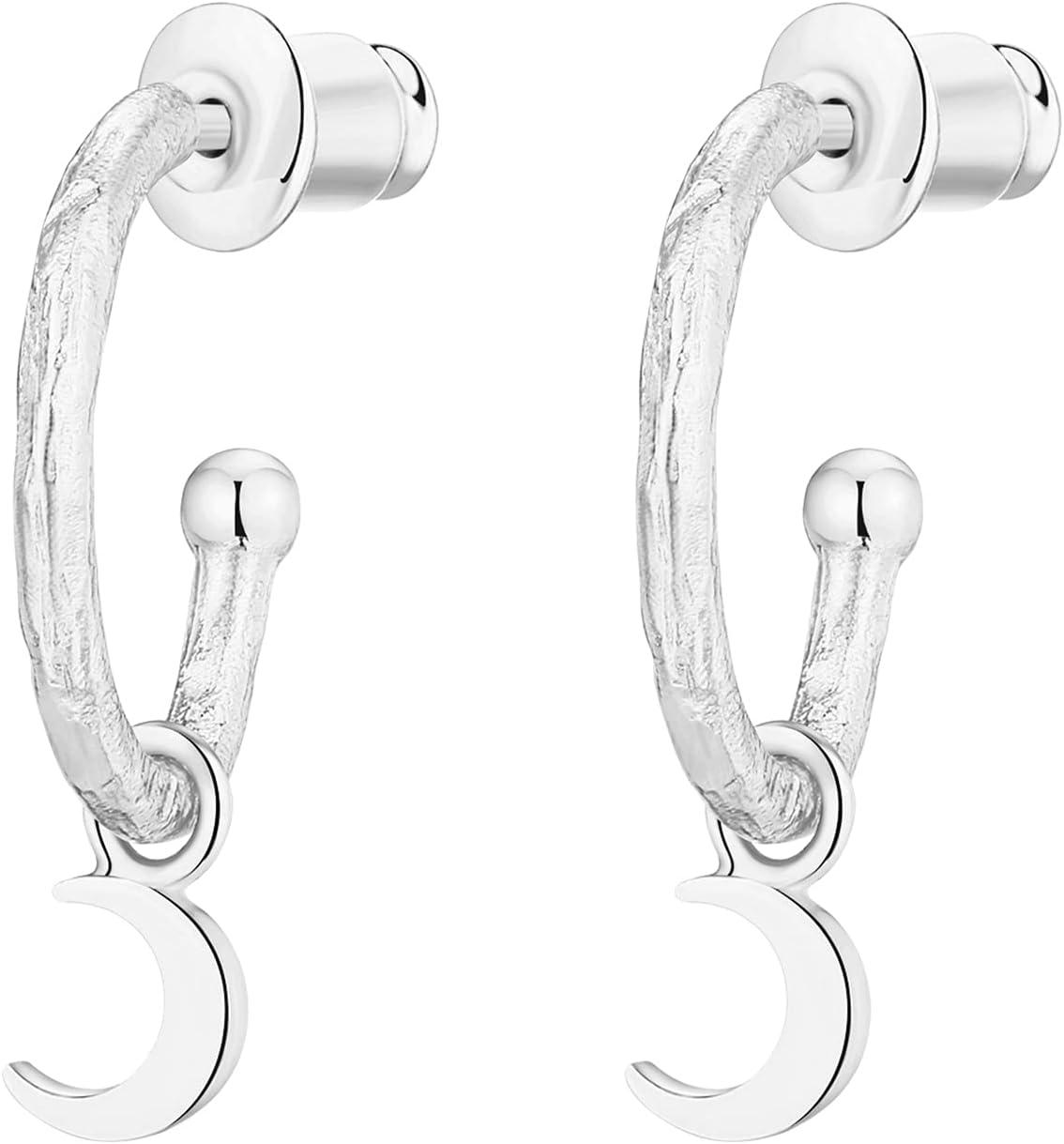 imagePAVOI 14K Gold Plated 925 Sterling Silver Post Huggie With Dangle  Small Hoop Earrings For Women  Trendy Dangle Hoop EarringsWhite Gold