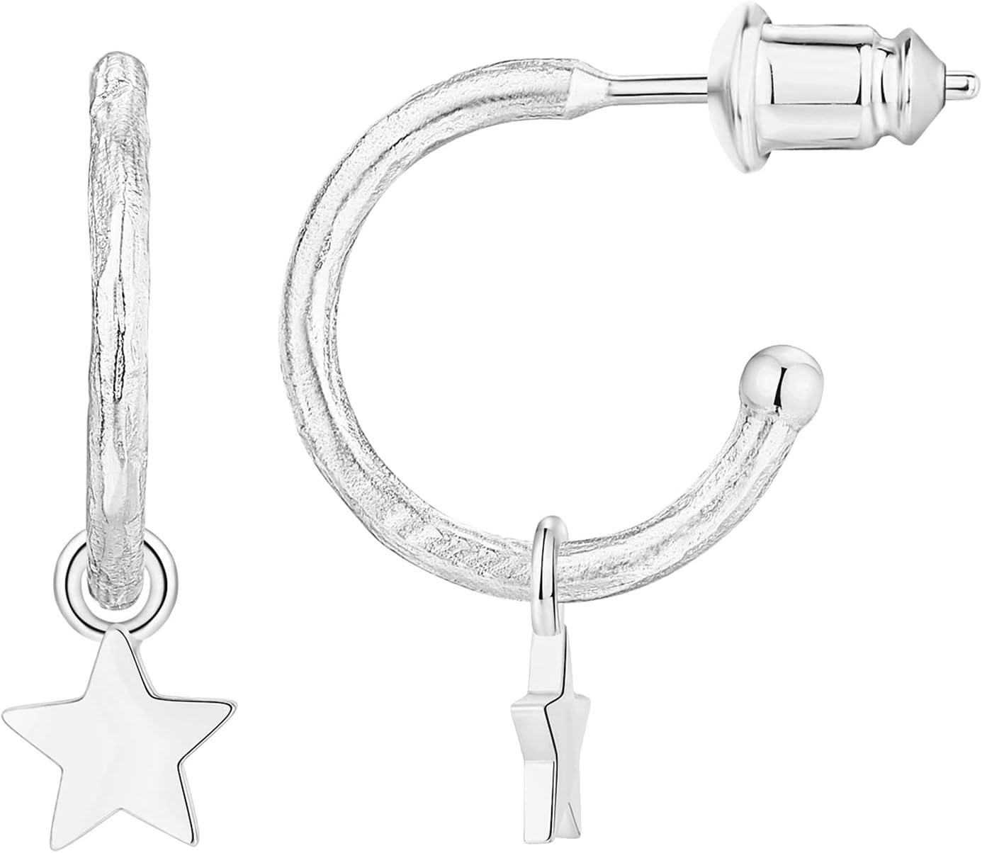 imagePAVOI 14K Gold Plated 925 Sterling Silver Post Huggie With Dangle  Small Hoop Earrings For Women  Trendy Dangle Hoop EarringsWhite Gold