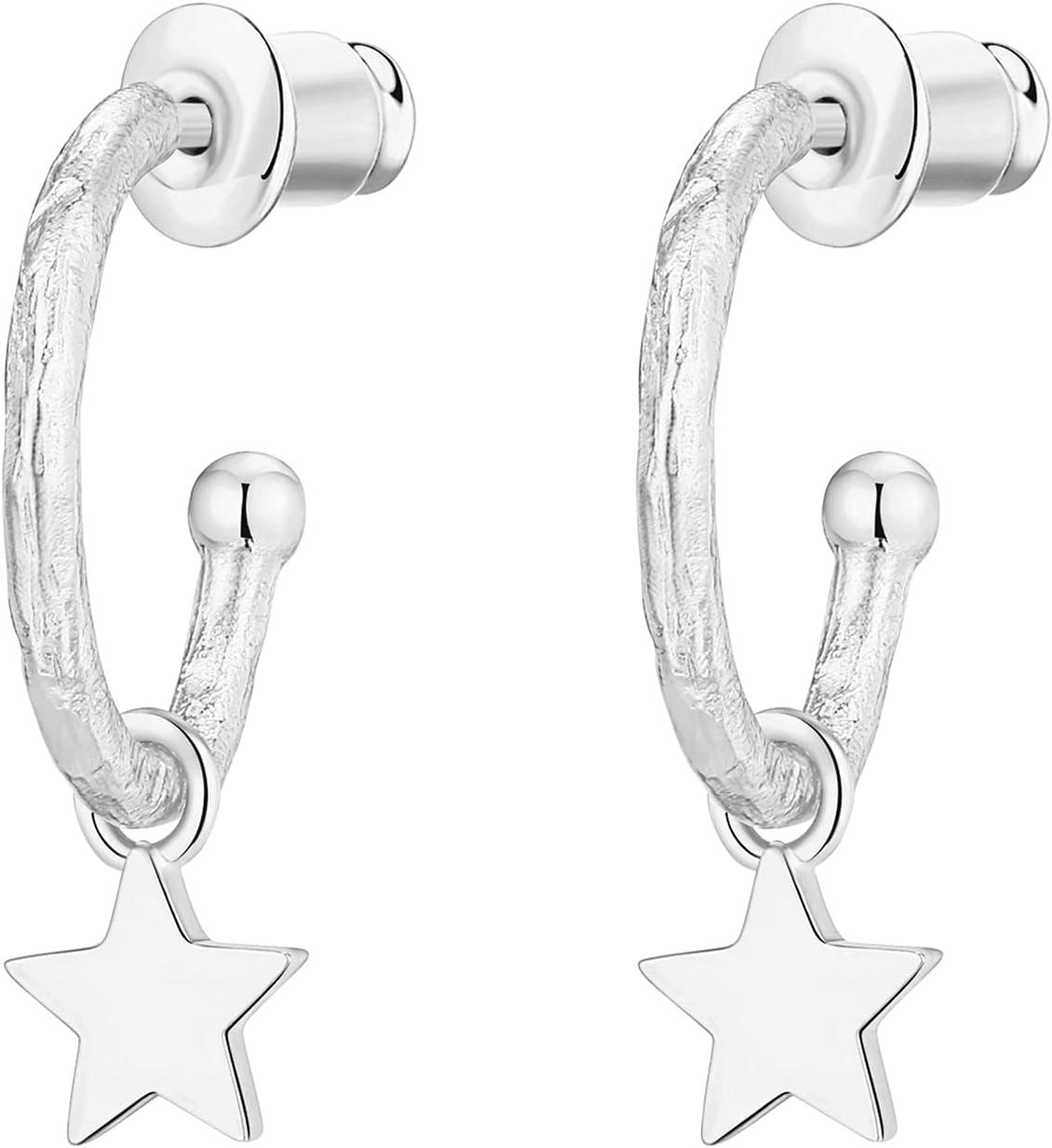 imagePAVOI 14K Gold Plated 925 Sterling Silver Post Huggie With Dangle  Small Hoop Earrings For Women  Trendy Dangle Hoop EarringsWhite Gold