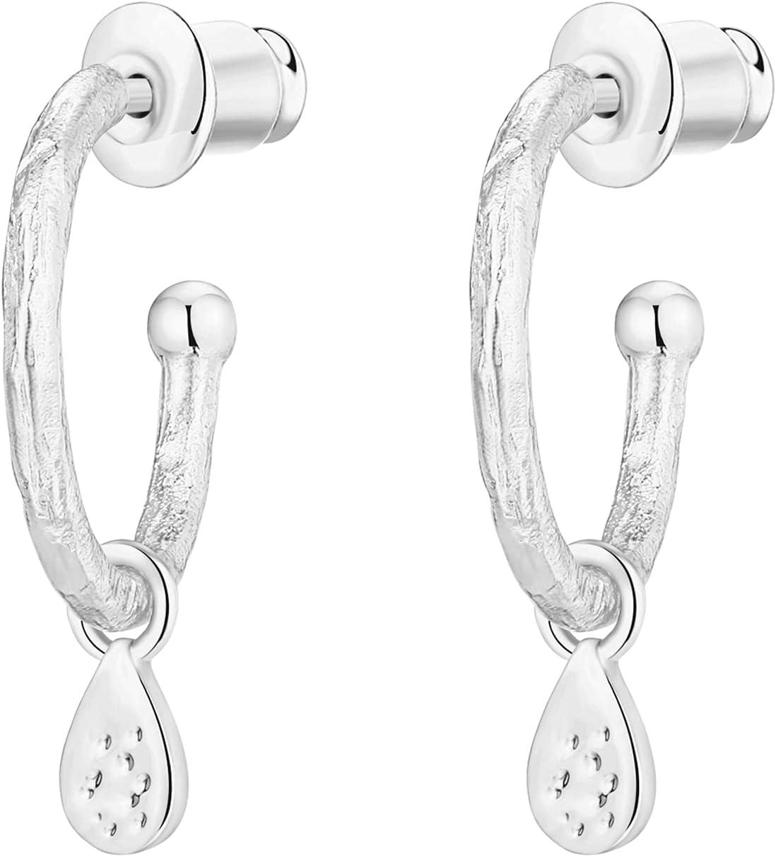 imagePAVOI 14K Gold Plated 925 Sterling Silver Post Huggie With Dangle  Small Hoop Earrings For Women  Trendy Dangle Hoop EarringsWhite Gold