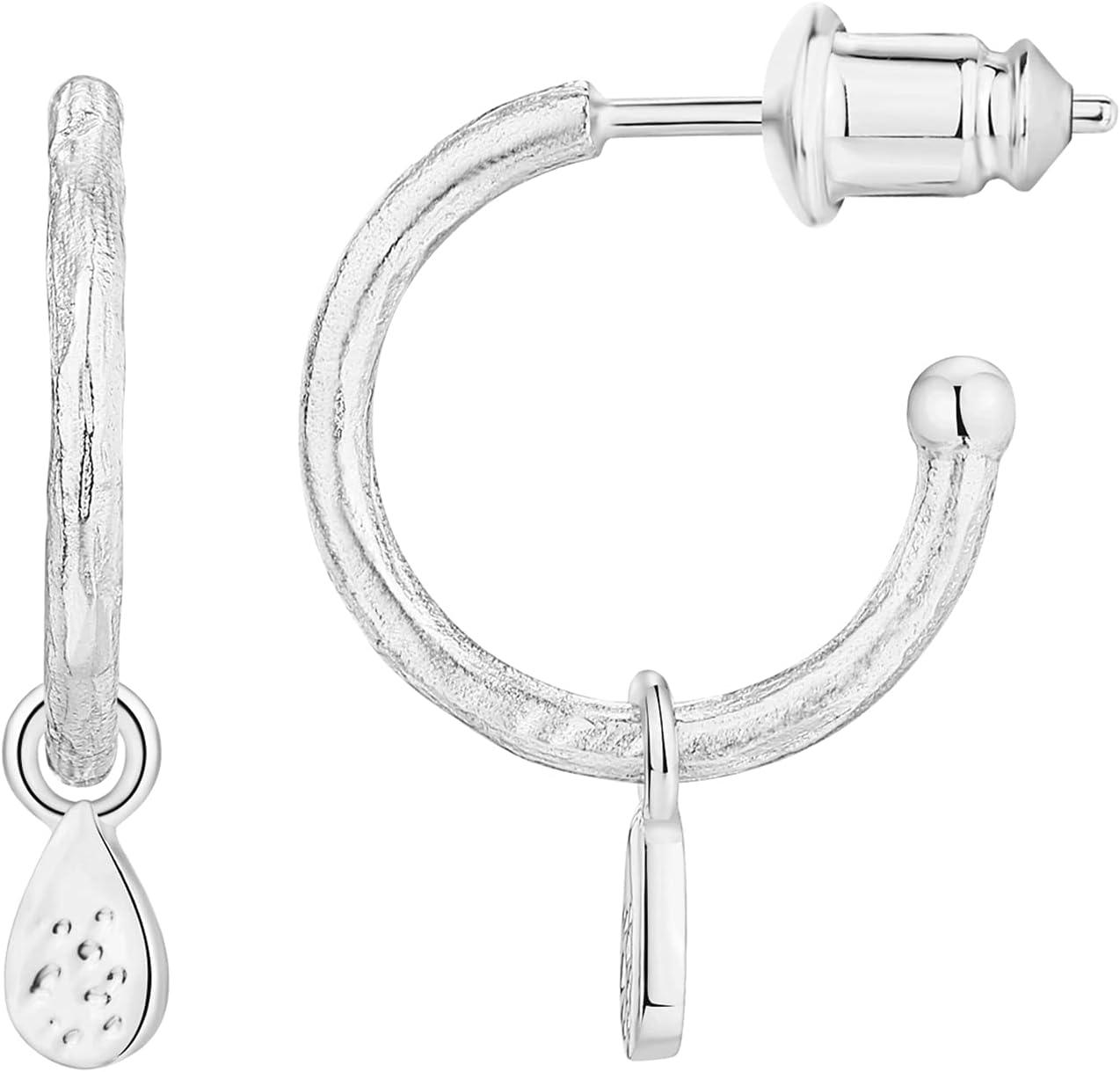 imagePAVOI 14K Gold Plated 925 Sterling Silver Post Huggie With Dangle  Small Hoop Earrings For Women  Trendy Dangle Hoop EarringsWhite Gold