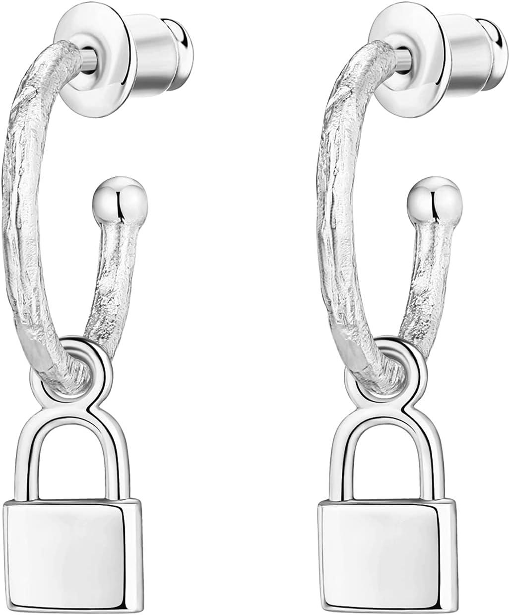 imagePAVOI 14K Gold Plated 925 Sterling Silver Post Huggie With Dangle  Small Hoop Earrings For Women  Trendy Dangle Hoop EarringsWhite Gold