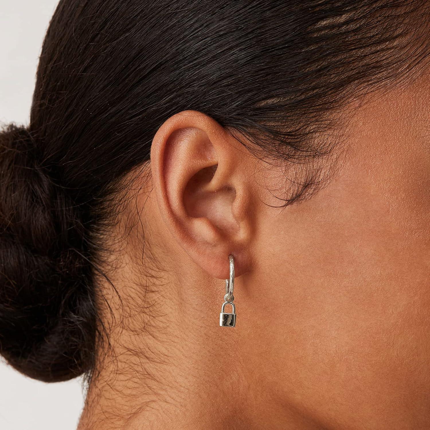 imagePAVOI 14K Gold Plated 925 Sterling Silver Post Huggie With Dangle  Small Hoop Earrings For Women  Trendy Dangle Hoop EarringsWhite Gold