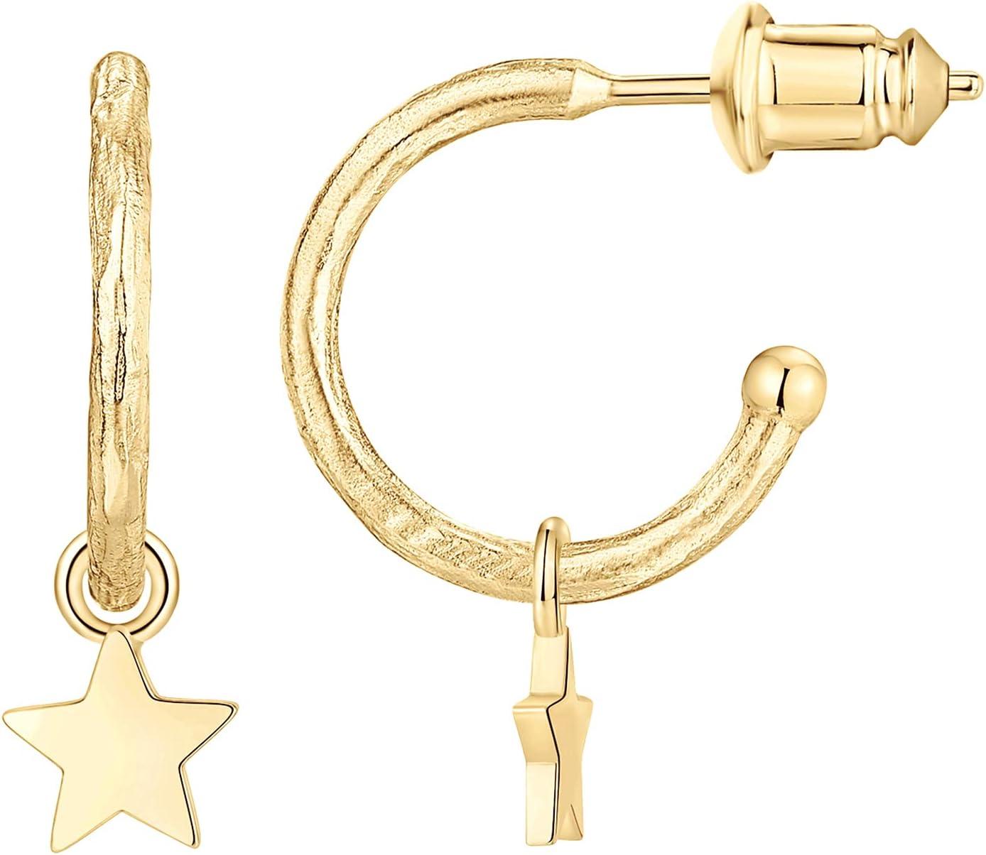 imagePAVOI 14K Gold Plated 925 Sterling Silver Post Huggie With Dangle  Small Hoop Earrings For Women  Trendy Dangle Hoop EarringsYellow Gold