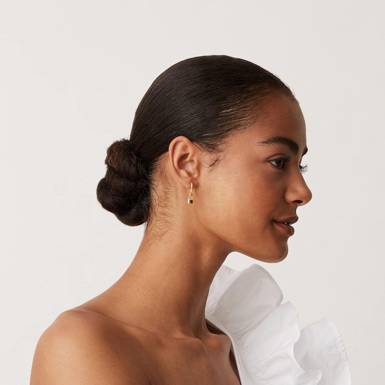 imagePAVOI 14K Gold Plated 925 Sterling Silver Post Huggie With Dangle  Small Hoop Earrings For Women  Trendy Dangle Hoop EarringsYellow Gold