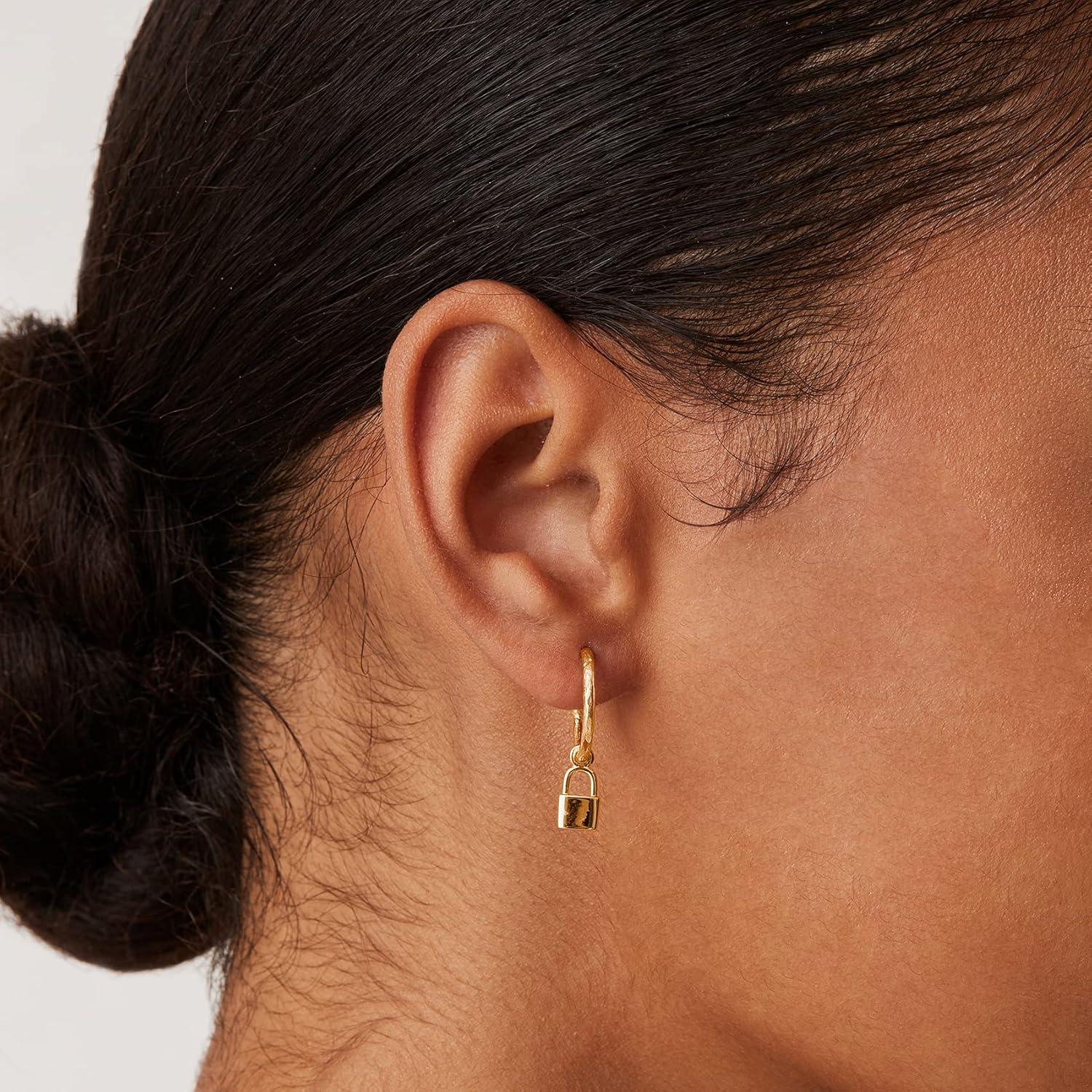 imagePAVOI 14K Gold Plated 925 Sterling Silver Post Huggie With Dangle  Small Hoop Earrings For Women  Trendy Dangle Hoop EarringsYellow Gold