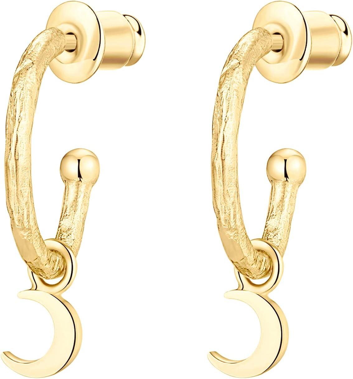 imagePAVOI 14K Gold Plated 925 Sterling Silver Post Huggie With Dangle  Small Hoop Earrings For Women  Trendy Dangle Hoop EarringsYellow Gold