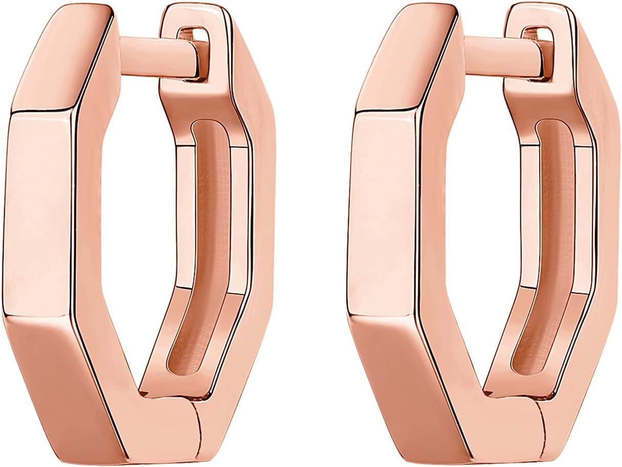 imagePAVOI 14K Gold Plated Chunky Huggies Earrings for Women  925 Sterling Silver Posts Small Gold Huggie Hoop Earrings  Ultra Thick Hoops Trendy JewelryRose Gold